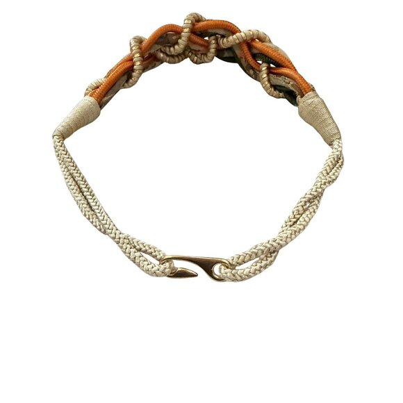Vintage Stretch Braided Belt Size L to XL Earth Tone Woven Gold Hook - Picture 6 of 11